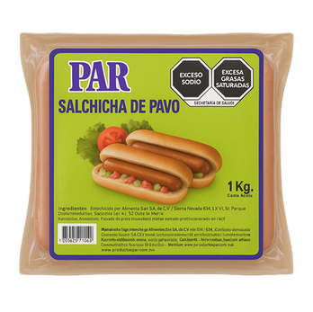 Salchicha de pavo PAR 20 piezas
1 Kilo 