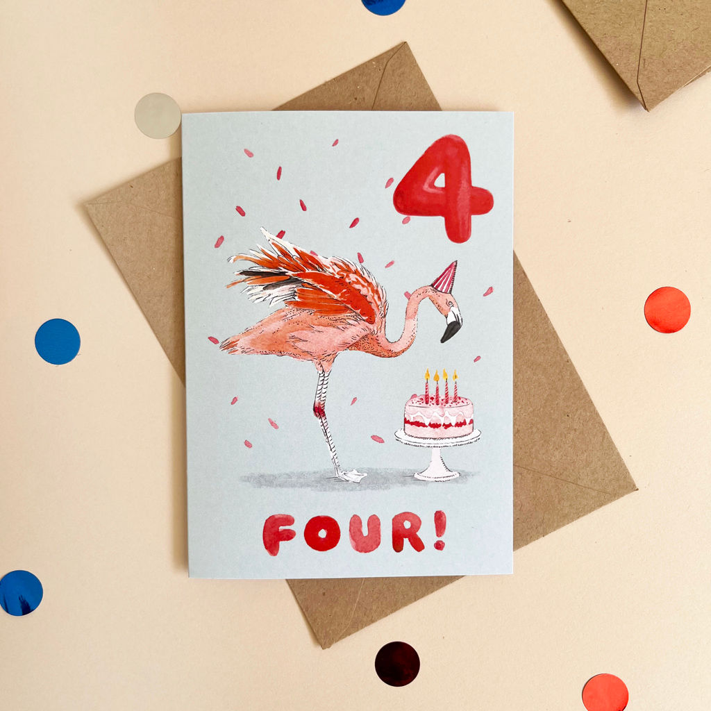 Flamingo 4th Birthday Card