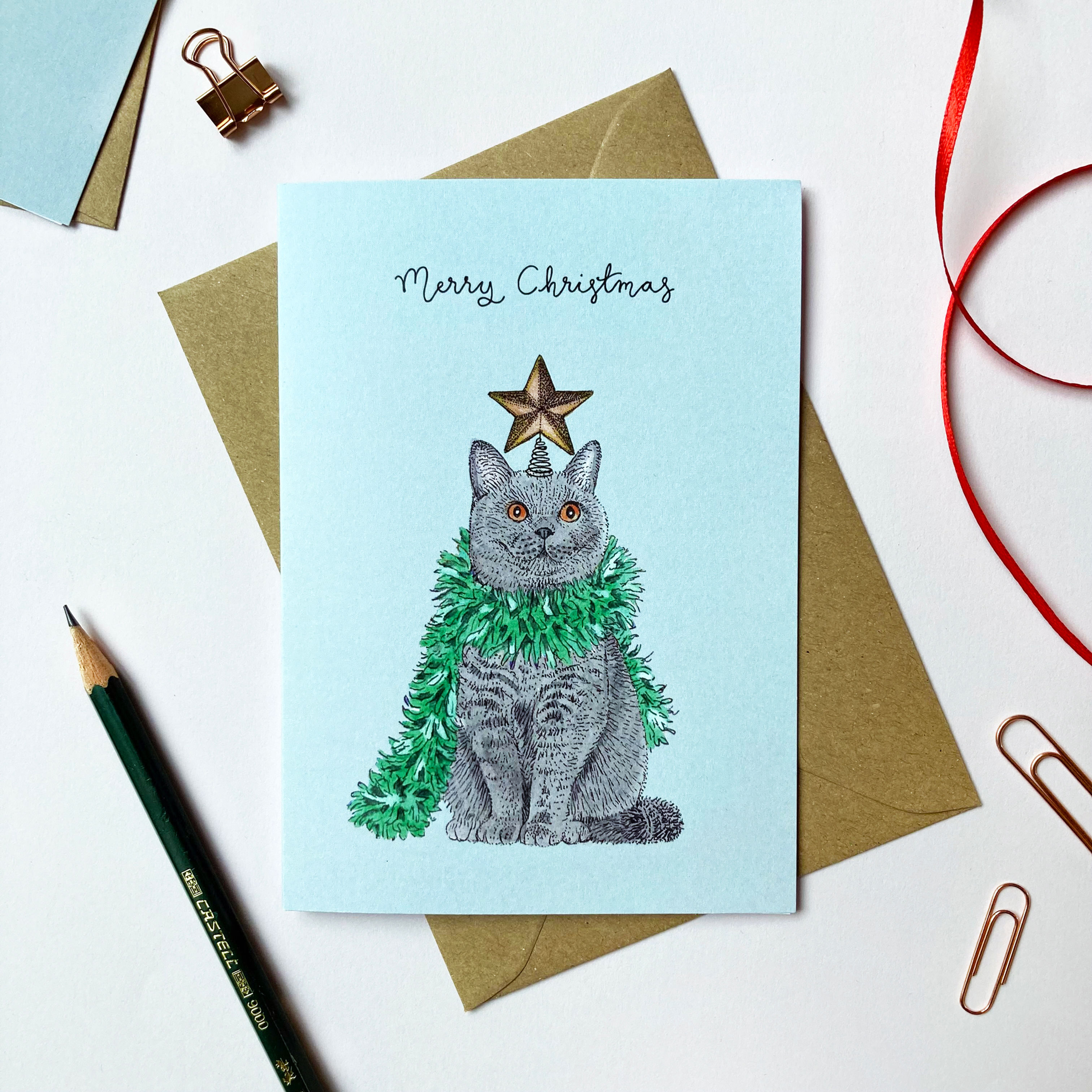 British Shorthair Cat Christmas Card