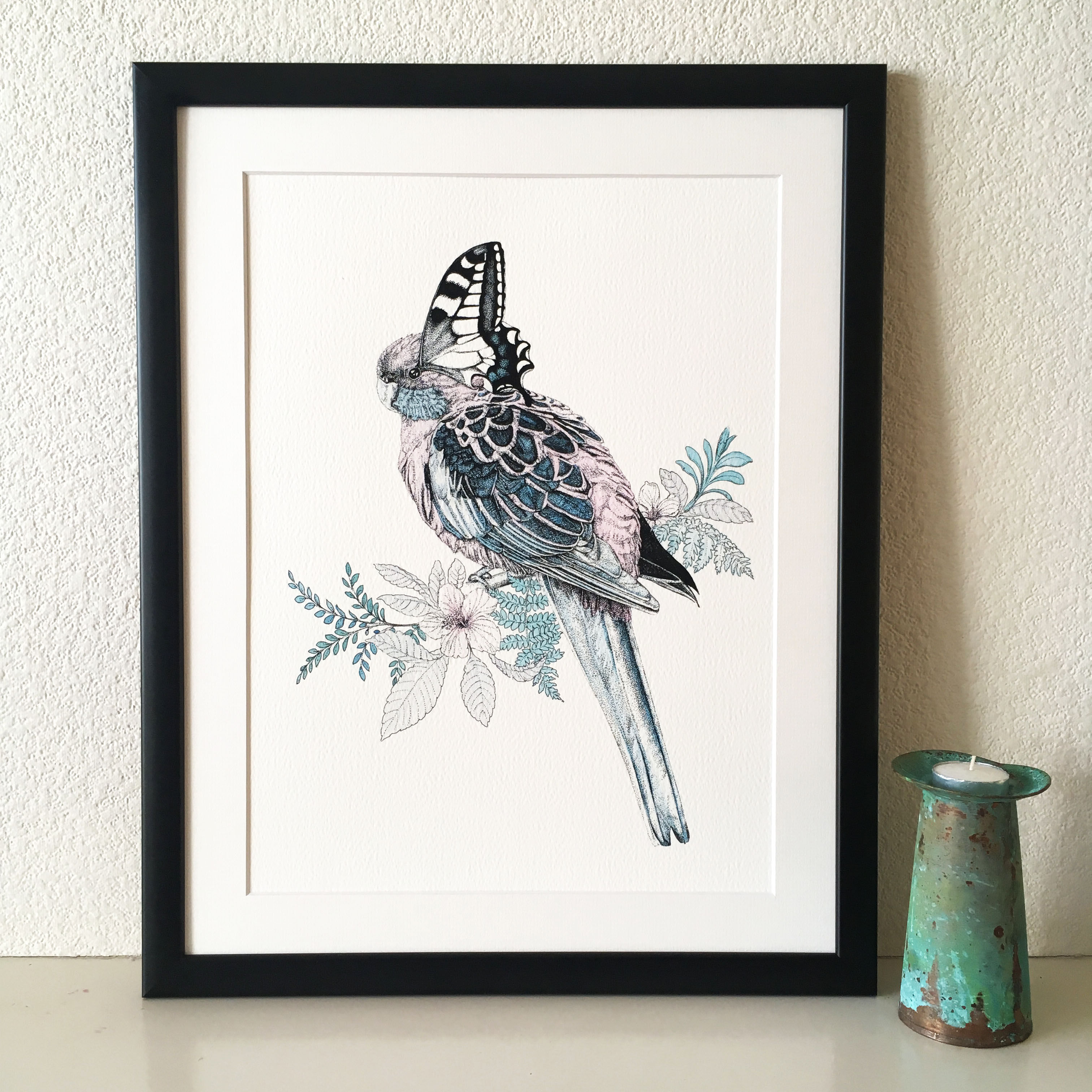 Bird/Butterfly Giclée Print (Pale Pink)