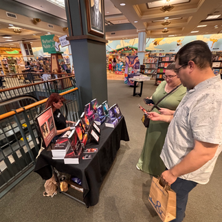 Sci-fi fantasy author April Adams at Barnes & Noble OC location for live author event with GwenSeven