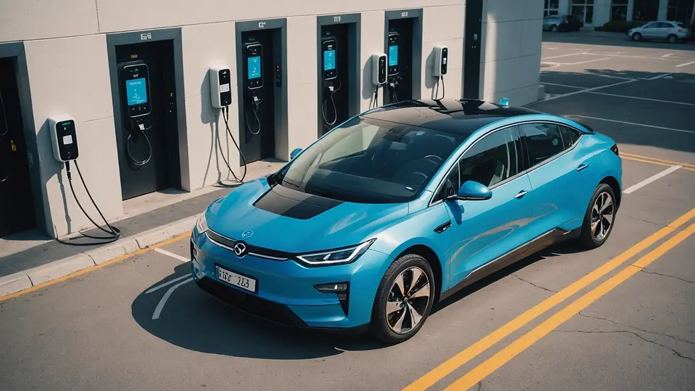 High angle view of an electric vehicle being charged at a NeoChargeX station