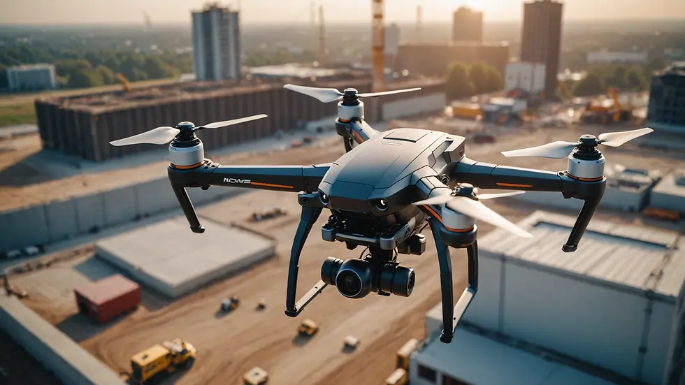 Close-up view of a construction drone mid-flight