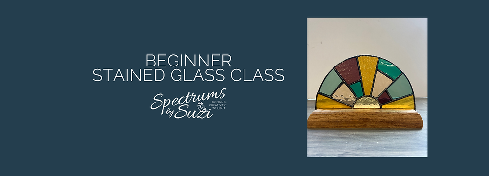 Intro Stained Glass Class featuring bird, candy corn, and pumpkin designs.