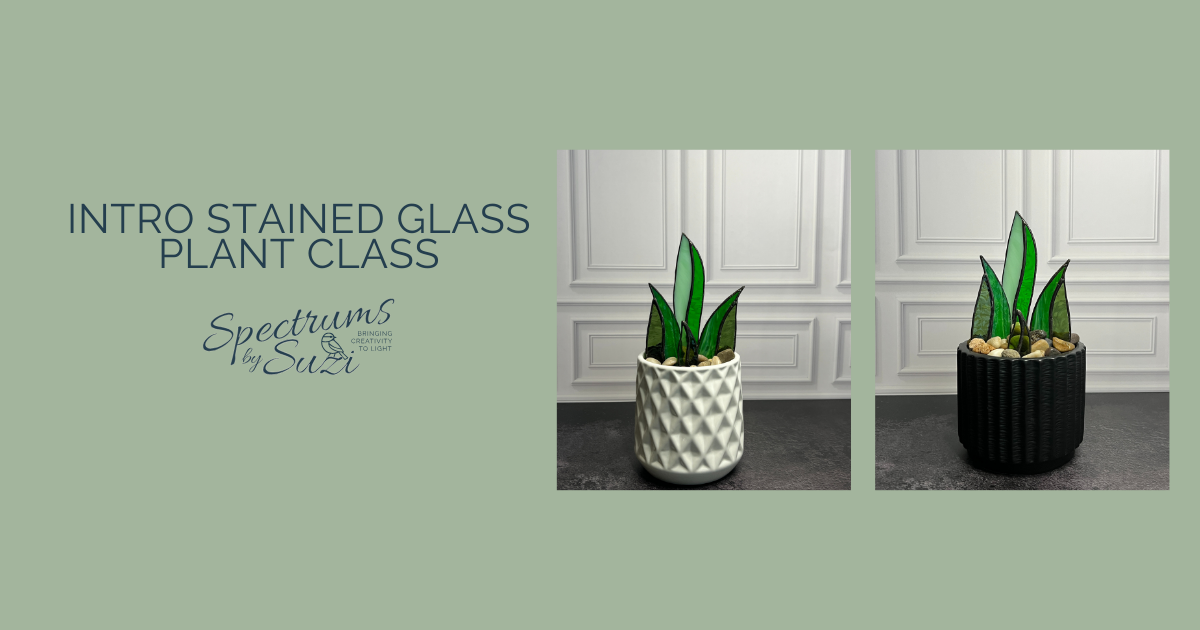 Intro Stained Glass Class with a beautiful glass plant. Spectrums By Suzi.