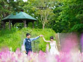 緑と花に囲まれて、結婚式前撮り@ひたち海浜公園