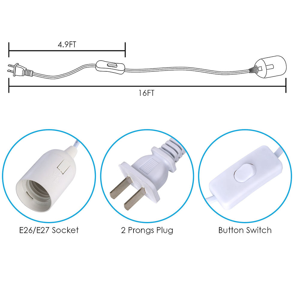 縮圖：Extension Hanging Lantern Cord Cable E26 E27 Socket On/Off Button Plug