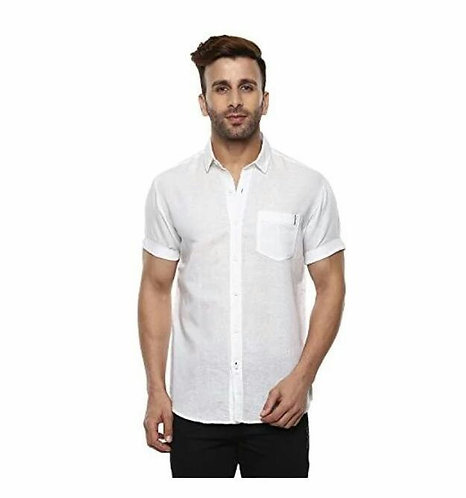Mufti White Half Sleeves Solid Shirt 