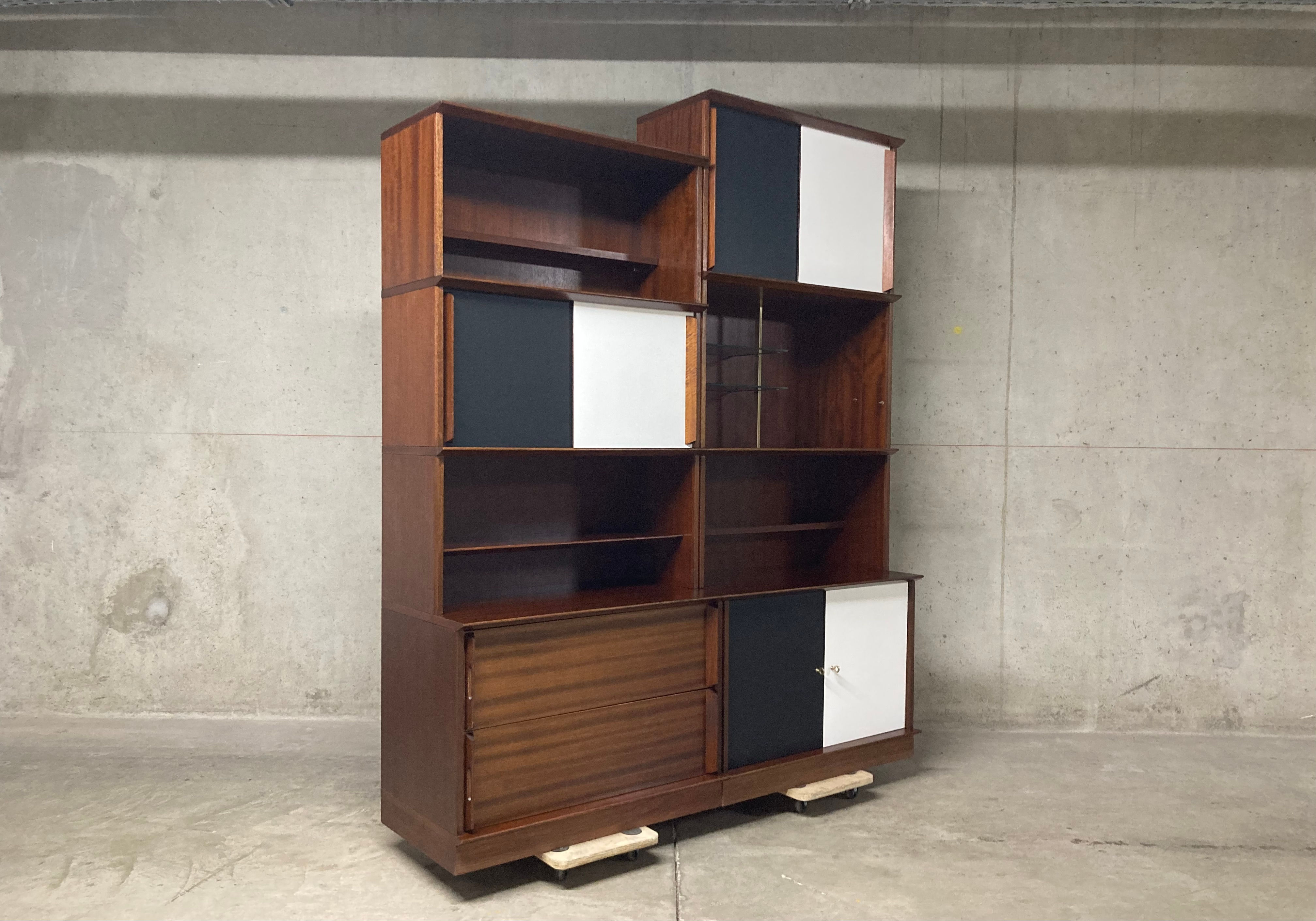 Grande bibliothèque buffet commode asymétrique meuble Oscar vintage années 60