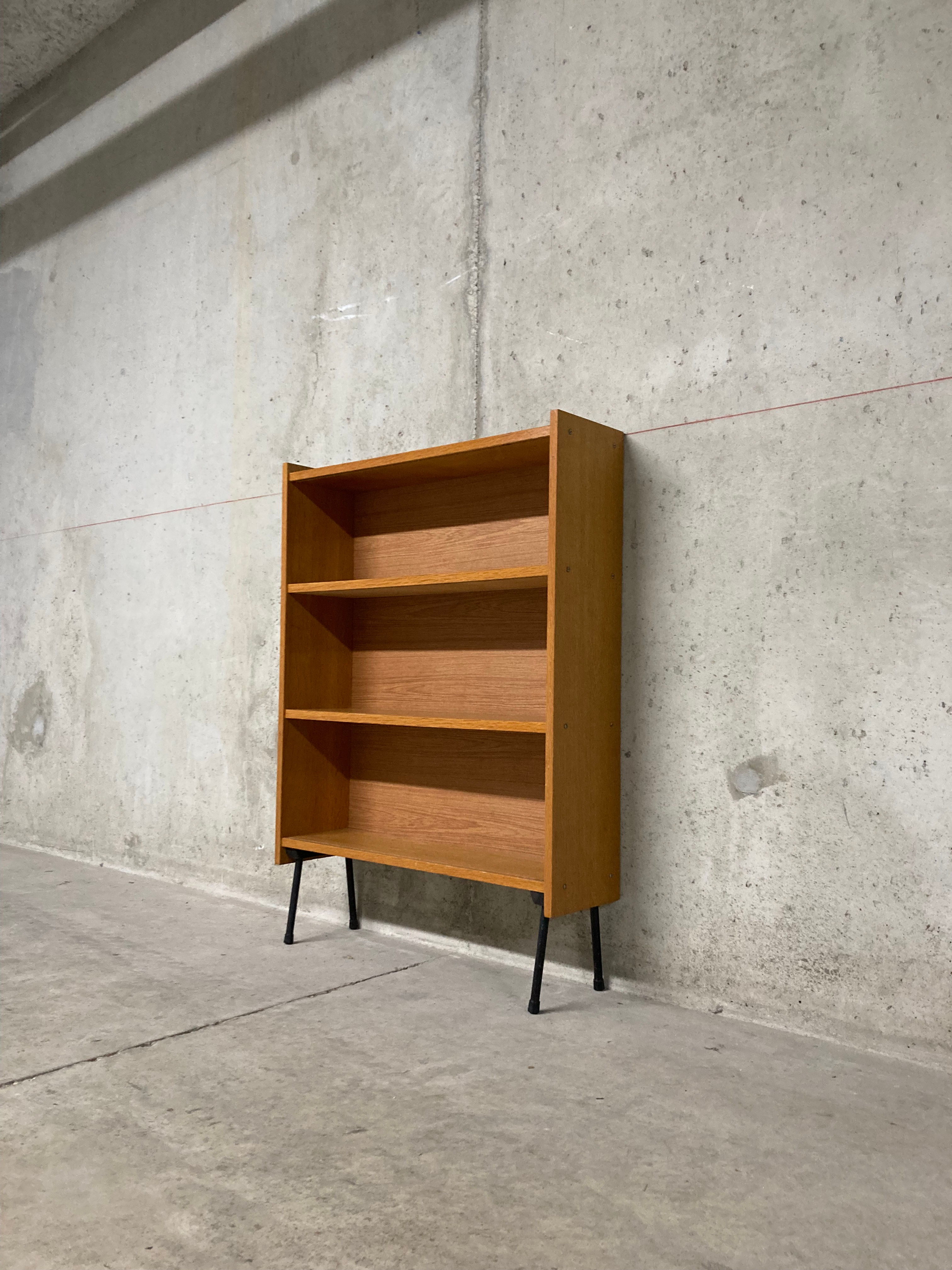 Petite bibliothèque vitrine chêne doré vintage années 60