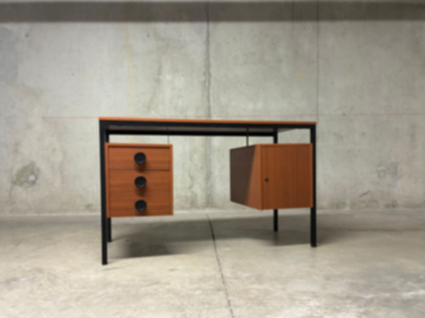 Bureau moderniste métal et bois vintage années 60
