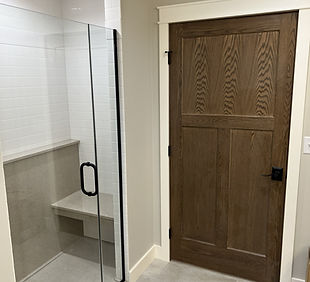 Custom Walk Through Door, Custom Onyx Bench, Subway Tile Onyx Wall Panel