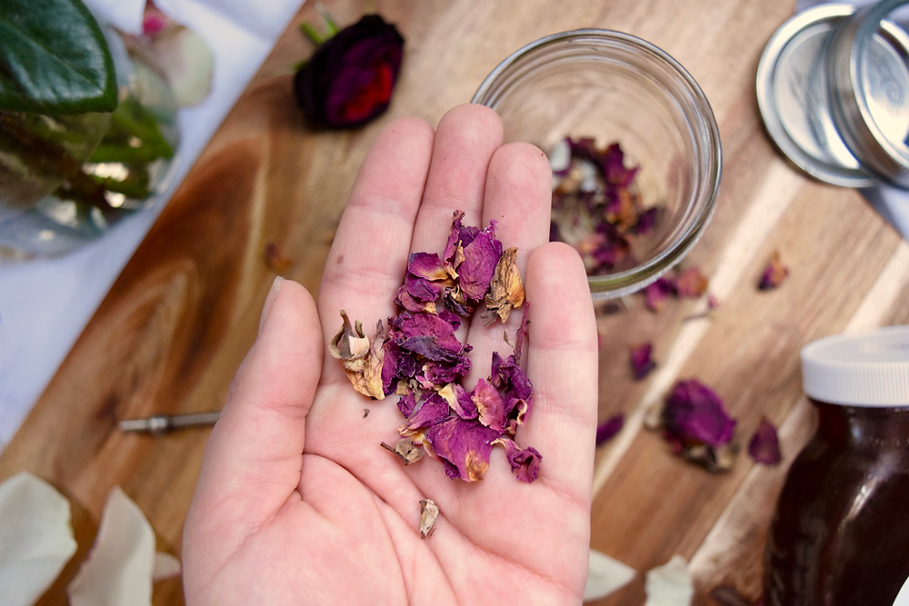 crushed rose petals
