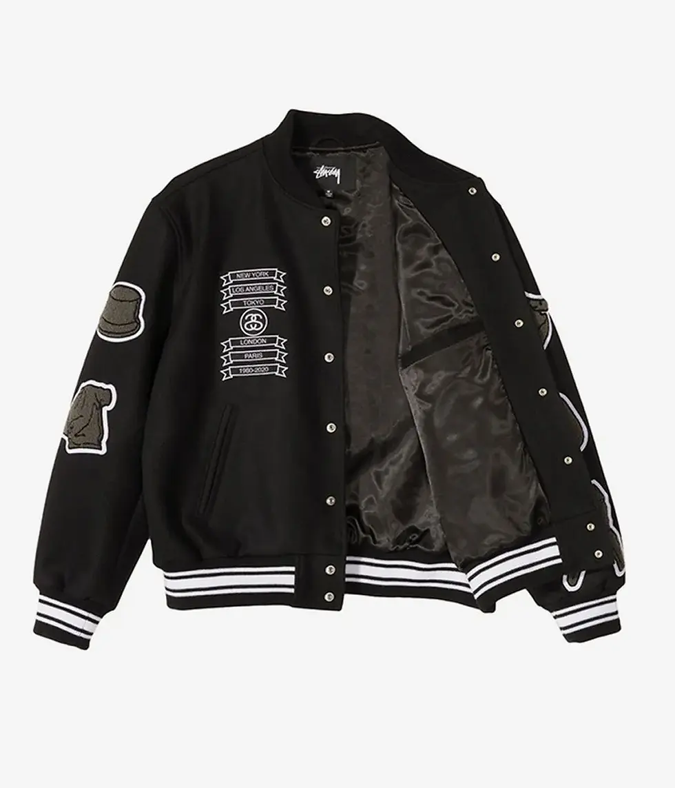 Thumbnail: Asap Rocky Stussy CDG Black Varsity Jacket