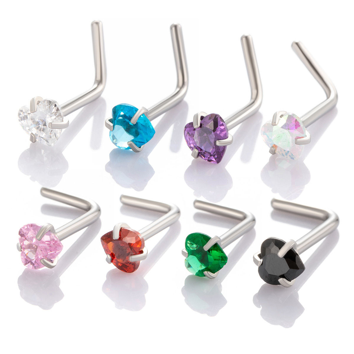 1Piece 20g Stainless Steel L Shape Nose Piercing Jewelry Simple 3mm Love Heart C