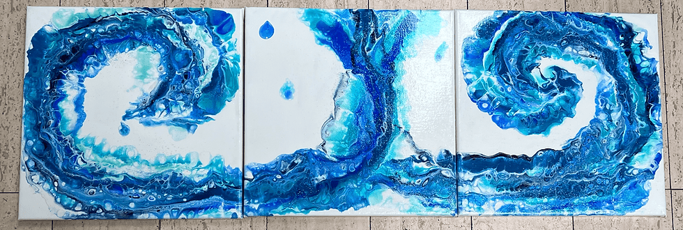 Making Waves Triptych abstract channelled acrylic pour art by Paint in the Flow