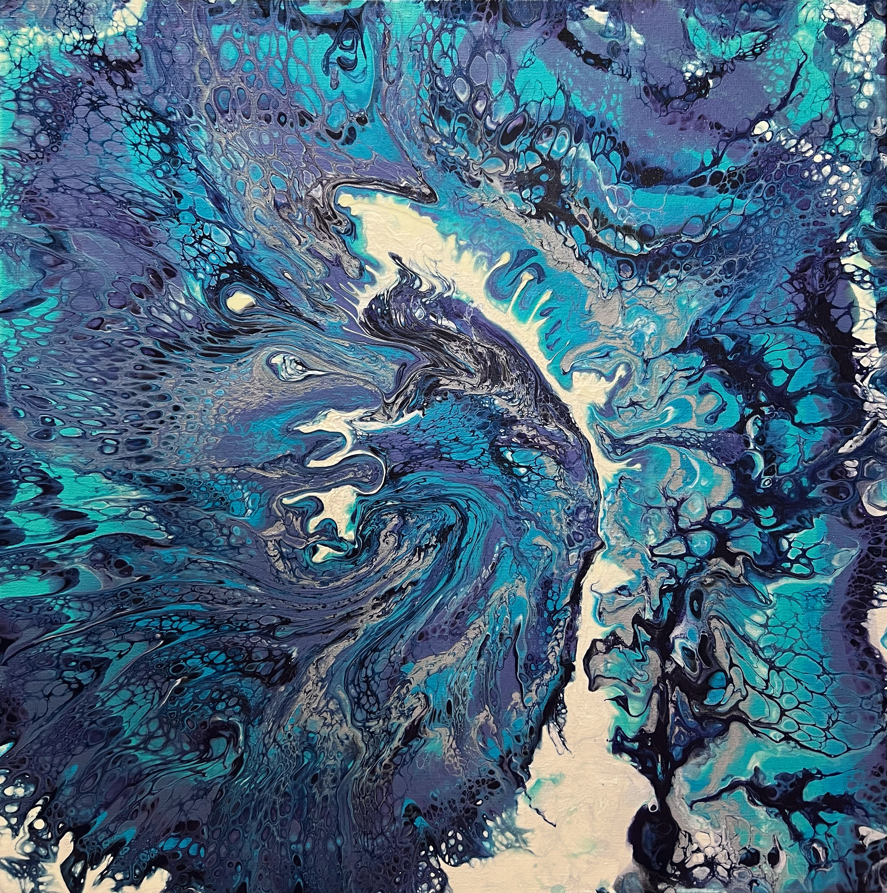 Abstract art, acrylic pour art, channelled artwork, creatures of the night, home decor