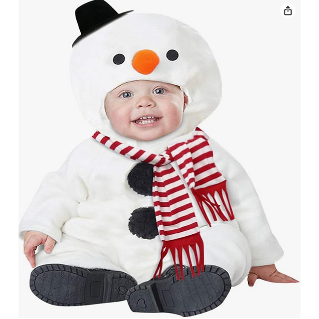 Baby in a snowman costume for Christmas