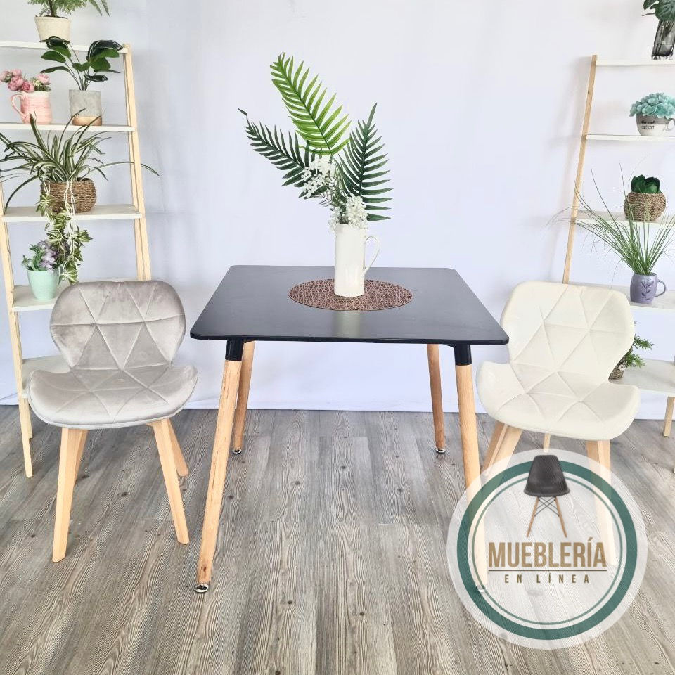 Miniatura: Comedor № 42 Silla Radar  Velvet + Mesa Redonda tipo Eames Vidrio 80/100/120cm