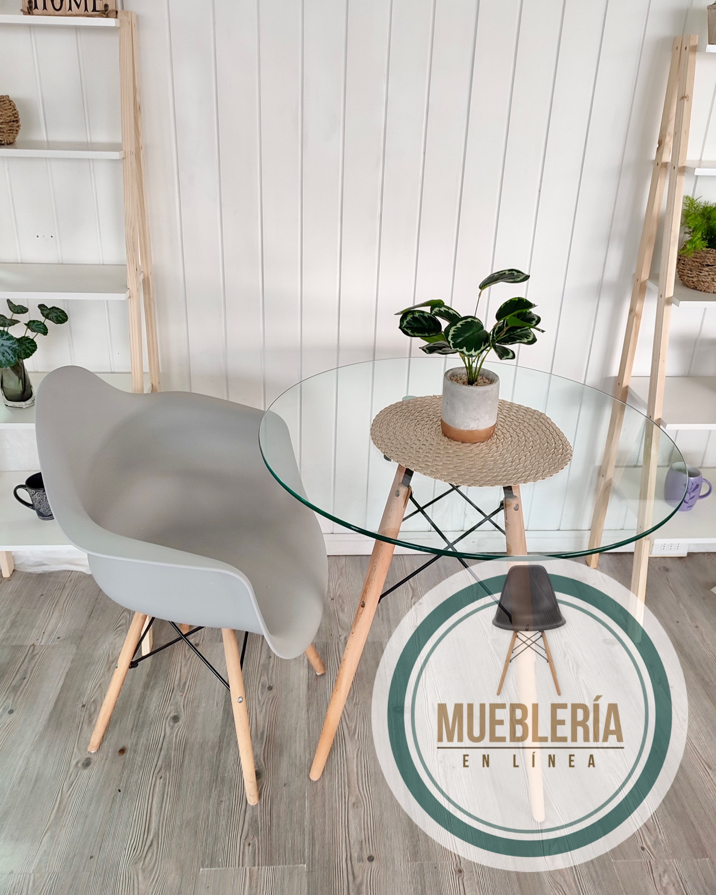 Comedor № 182 BButaca Eames+ Mesa Redonda tipo Eames Vidrio 80/100/120cm