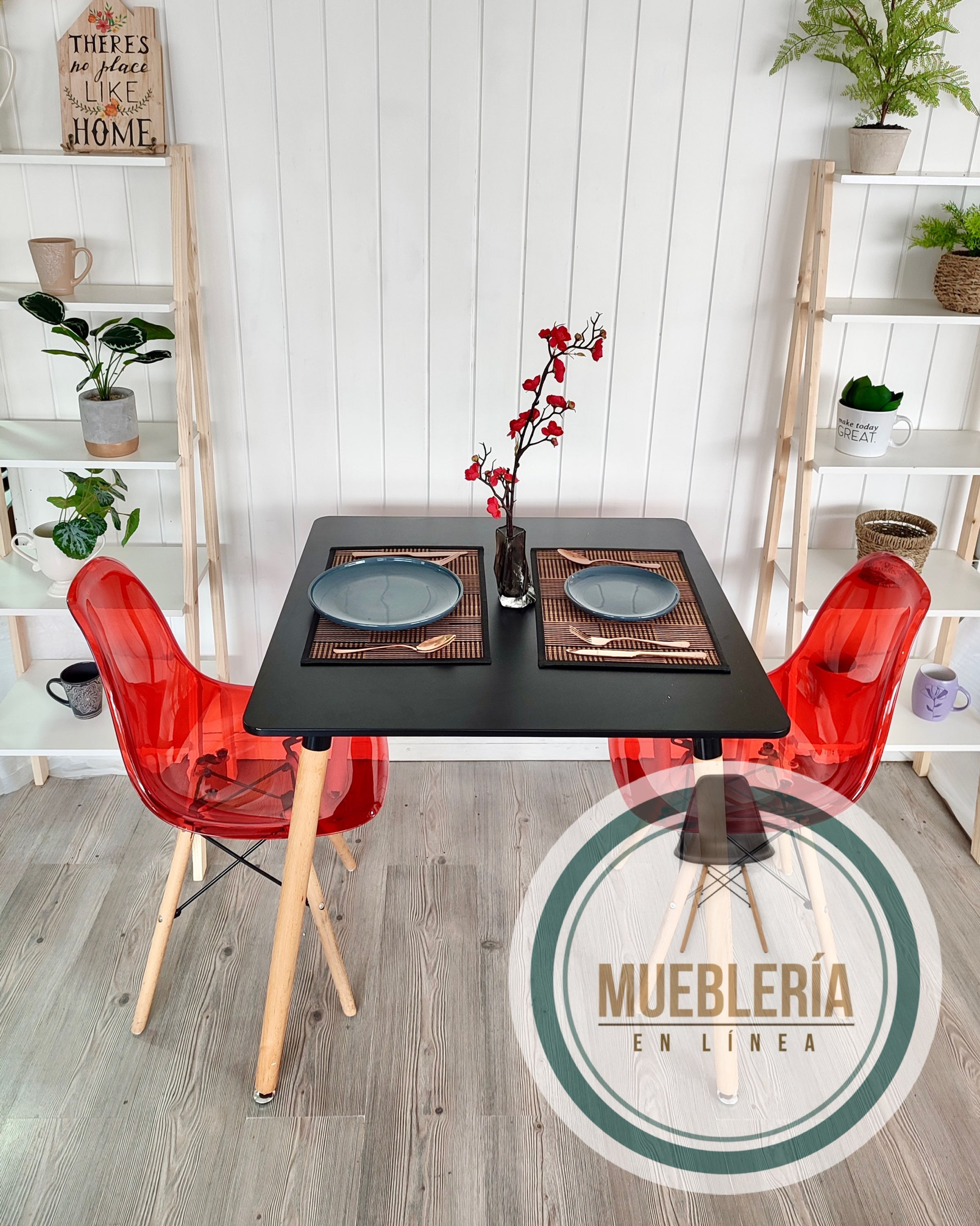 Comedor № 94 Silla Transparente + Mesa Cuadrada  madera 80x80cm