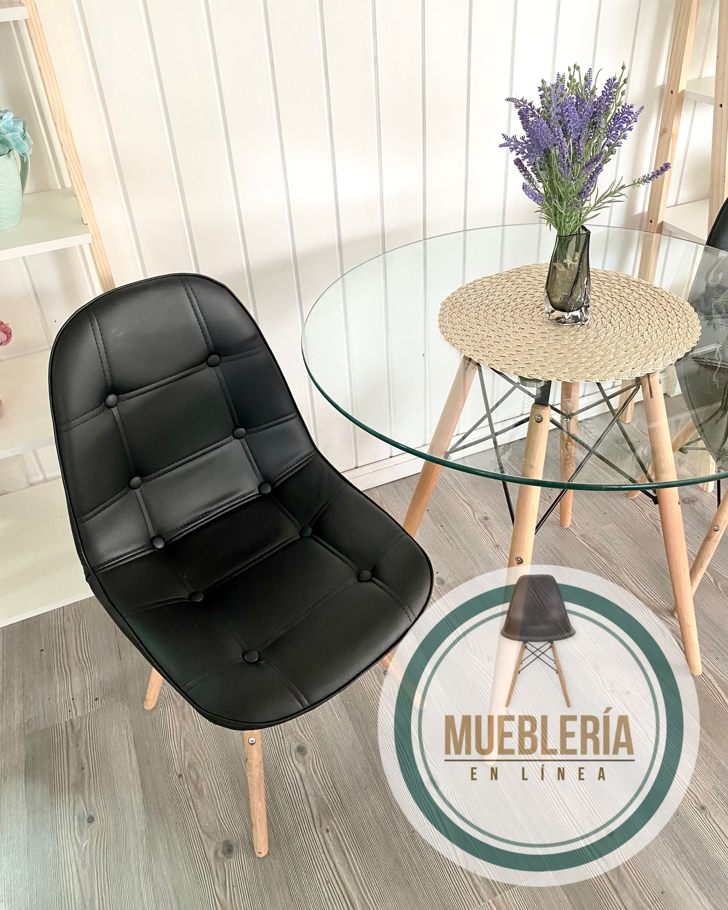 Comedor № 62 Silla Buckle  + Mesa Redonda tipo Eames Vidrio 80/100/120cm