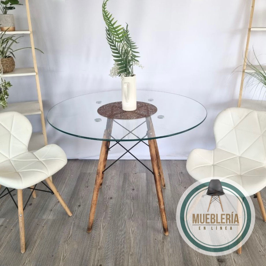 Miniatura: Comedor № 42 Silla Radar  Velvet + Mesa Redonda tipo Eames Vidrio 80/100/120cm