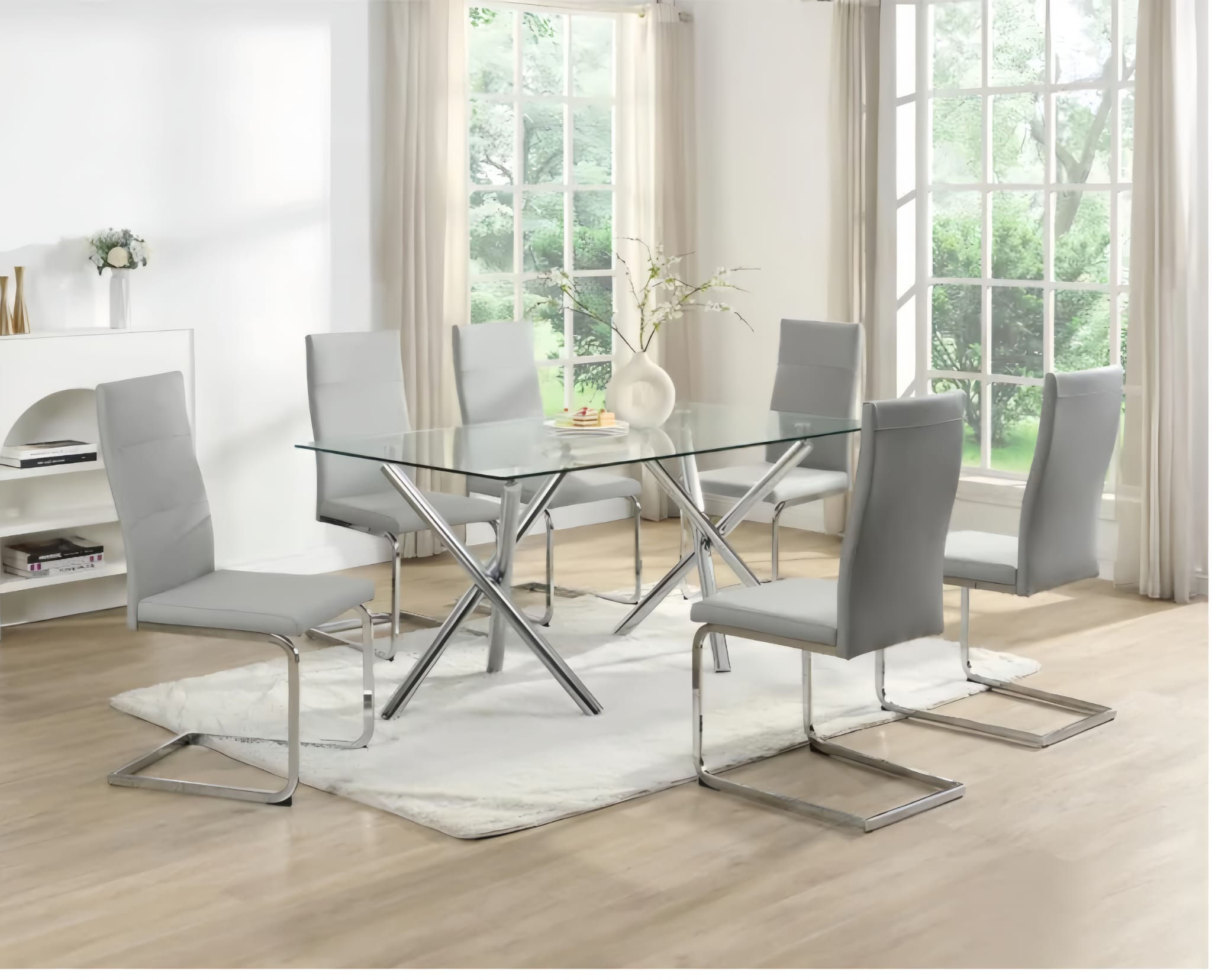 D201 Gray - Glass Table + 6 Chairs