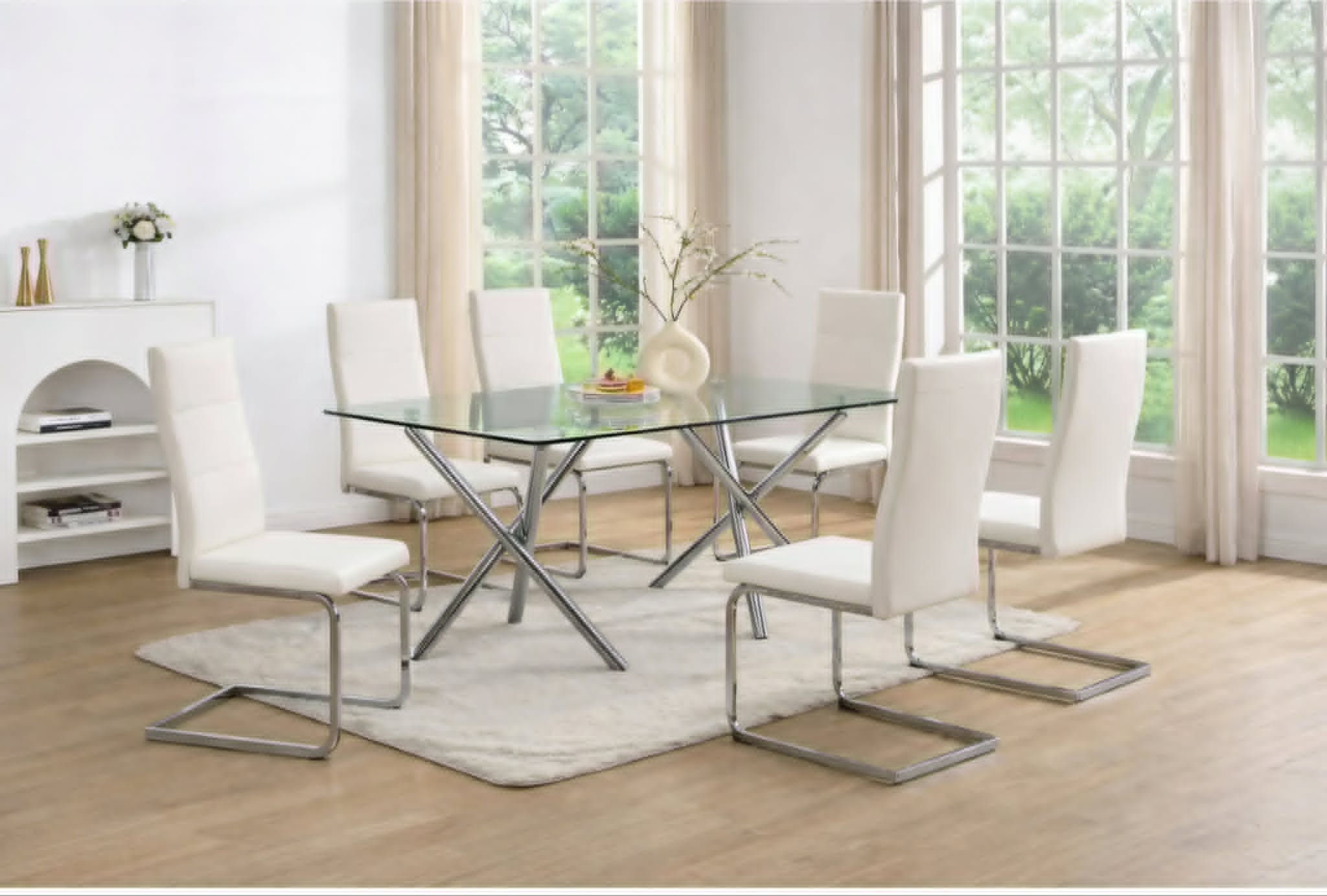 D201 White - Glass Table + 6 Chairs