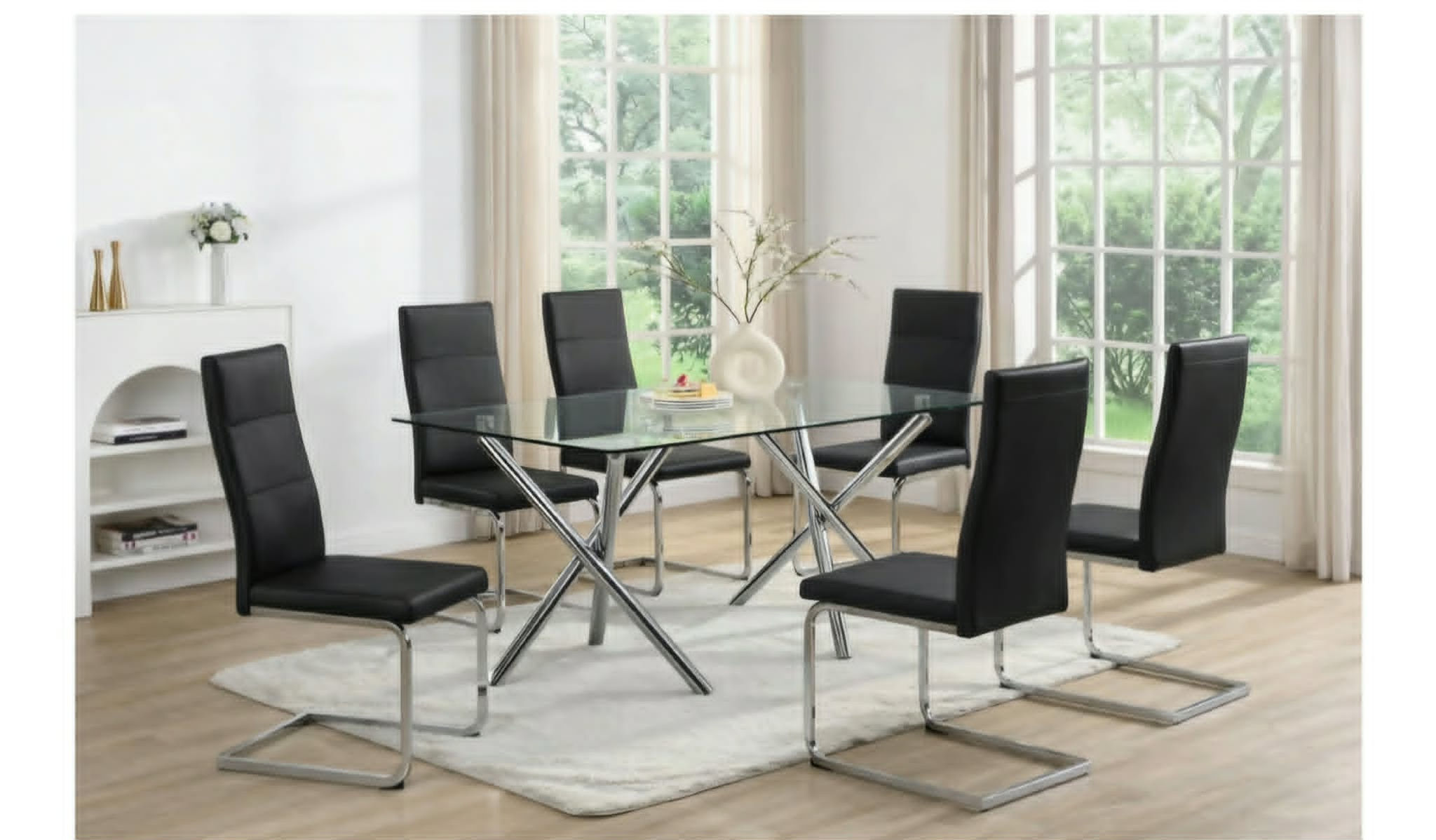 D201 Black - Glass Table + 6 Chairs
