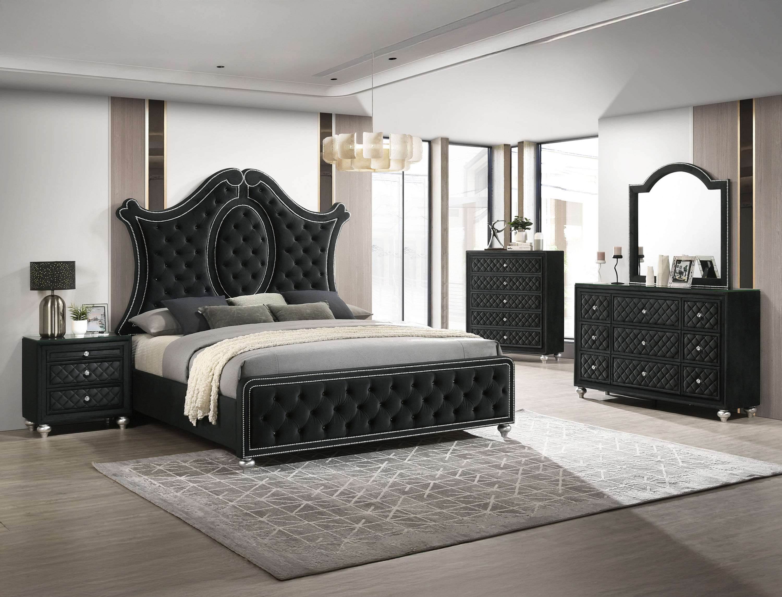 SETB2180 CAMEO PANEL BEDROOM GROUP - BLACK