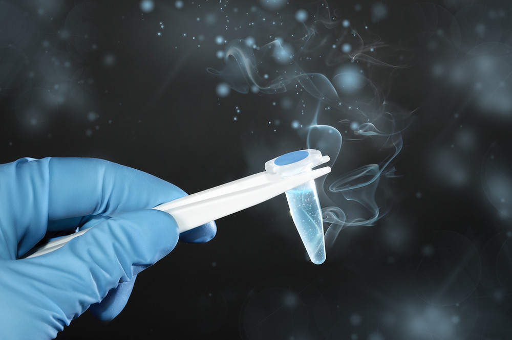 Cryogenic vial with frozen biological sample