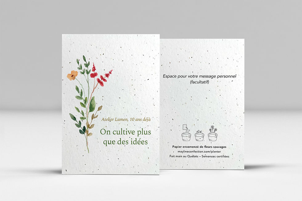 Florilège – carte à semer entreprise personnalisée en papier recyclé ensemencé, fait main au Québec