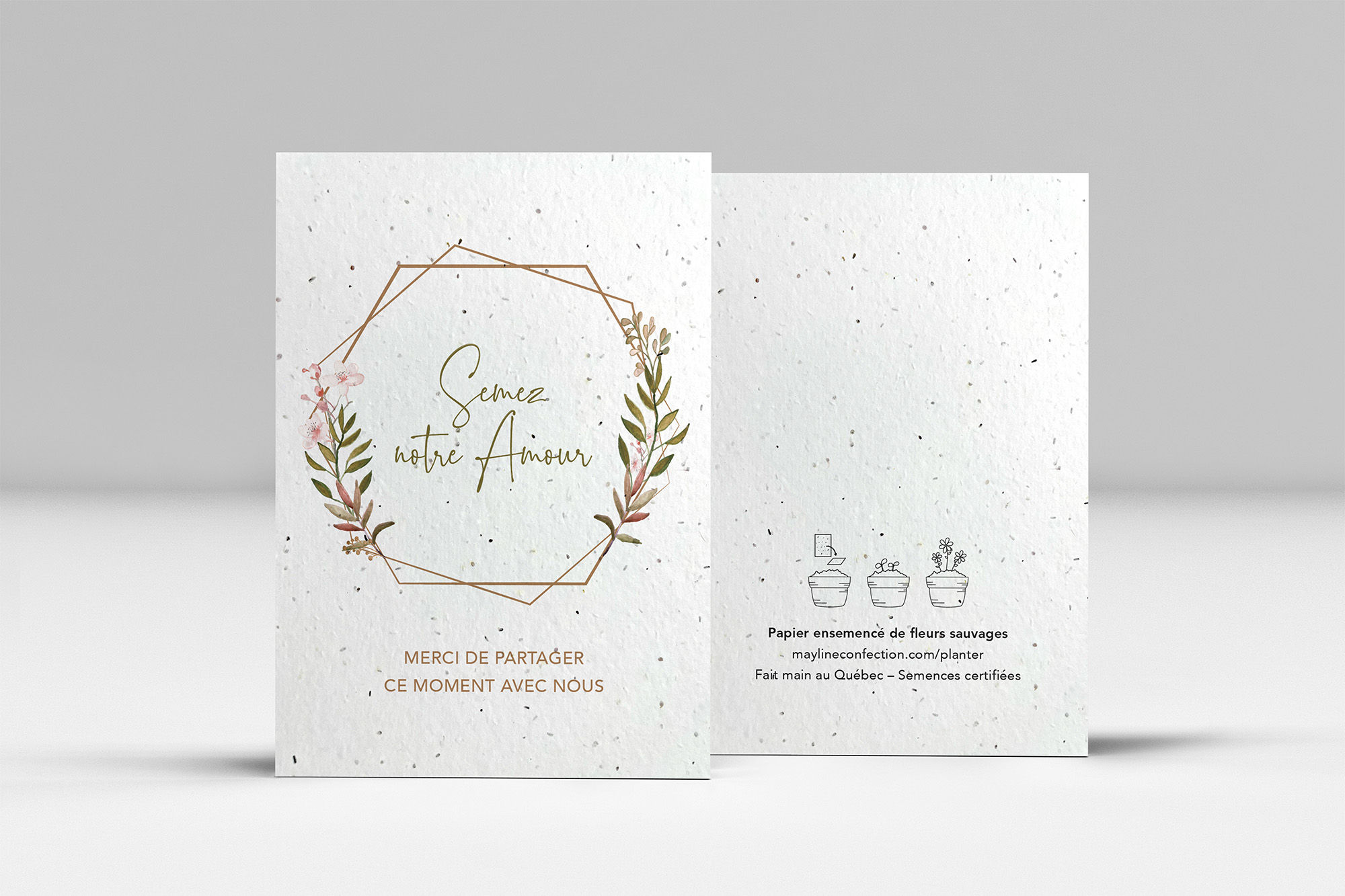 Prisme - carte à semer mariages en papier recyclé ensemencé, fait main au Québec