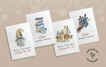 Plantable Christmas card set – Winter Tales Collection – illustrated seed paper cards made in Quebec.