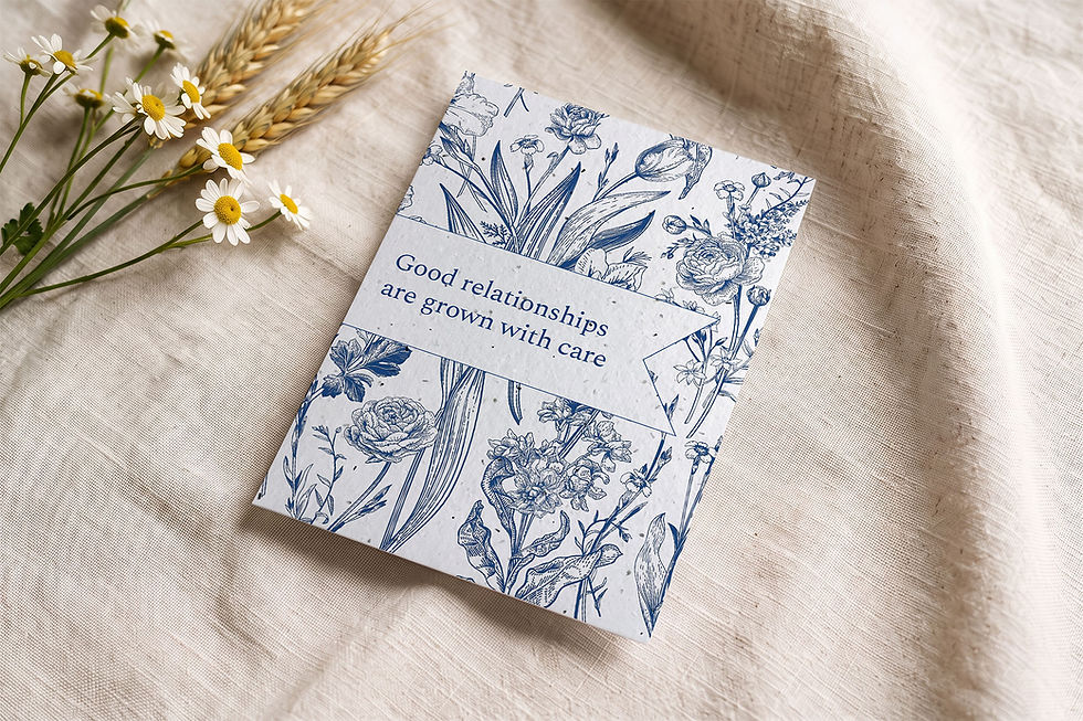 Corporate gift seed paper card Indigo with an indigo floral motif