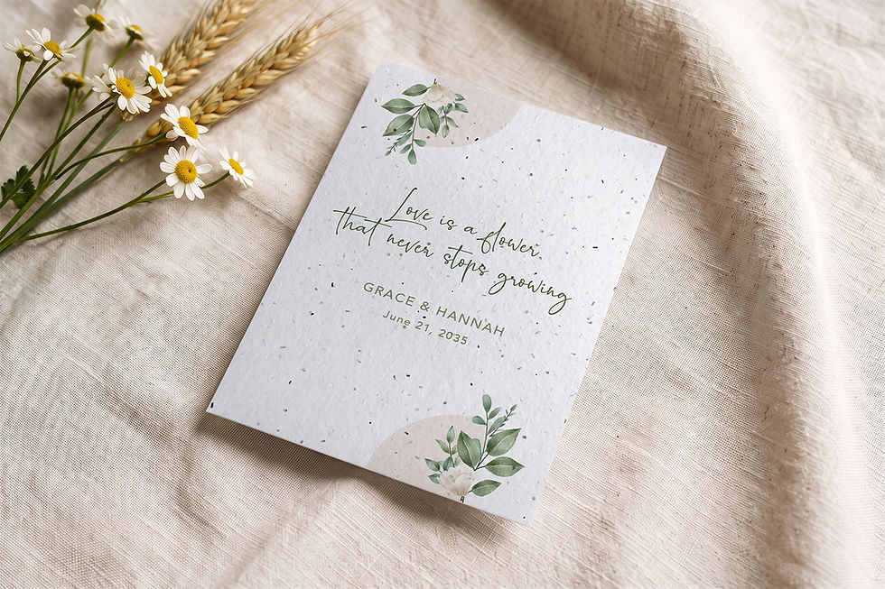 Personalized plantable wedding thank you card Rosée with white roses