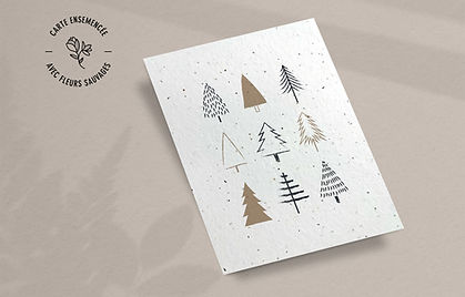 Carte de Noël ensemencée personnalisée – Sapins, décorée de motifs élégants de sapins festifs, fabriquée au Québec.