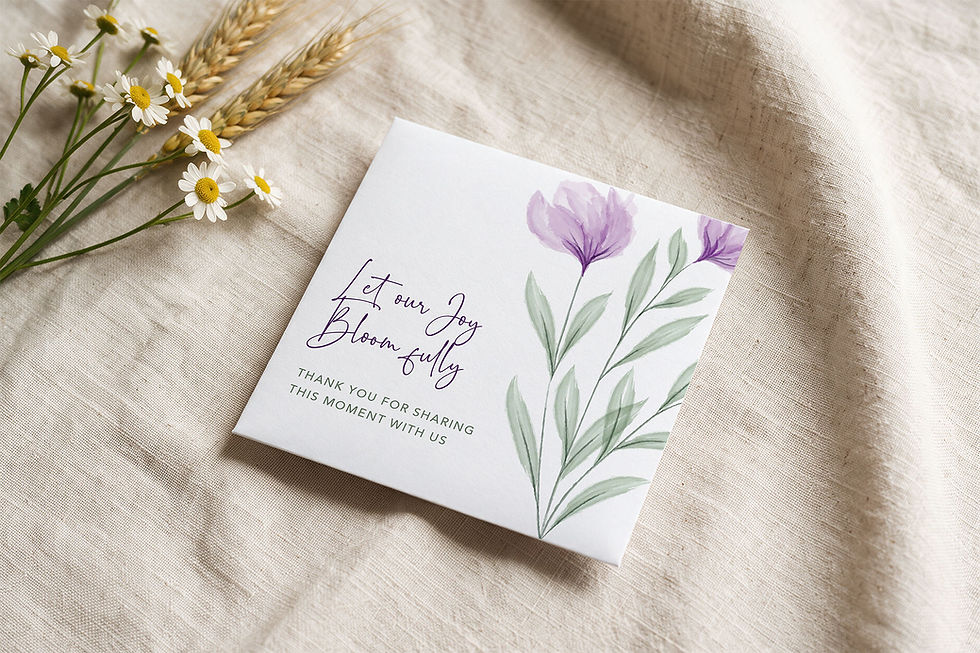 Wedding favor seed packet Parme with mauve tulips