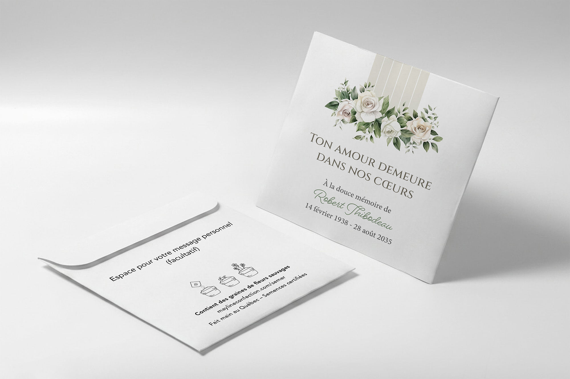Rosier – sachet de graines funérailles personnalisé à semer, fait main au Québec