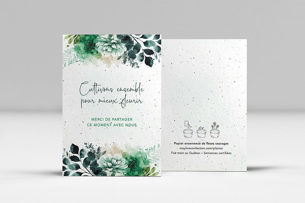 Émeraude - carte à semer mariages en papier recyclé ensemencé, fait main au Québec