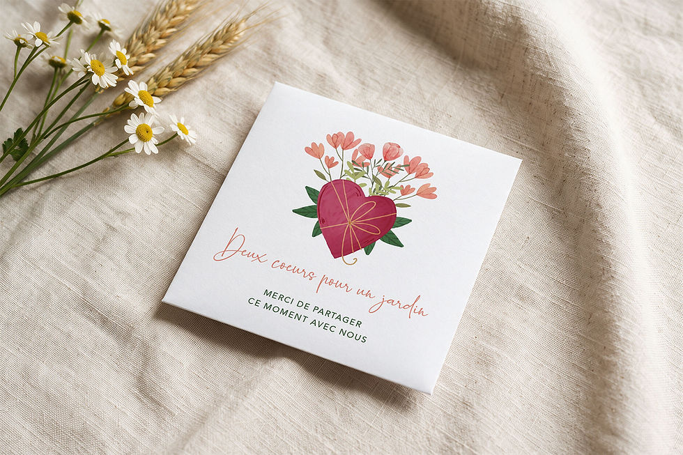 Sachet de graines cadeau d'invités de mariage Coeur au cœur fleuri corail