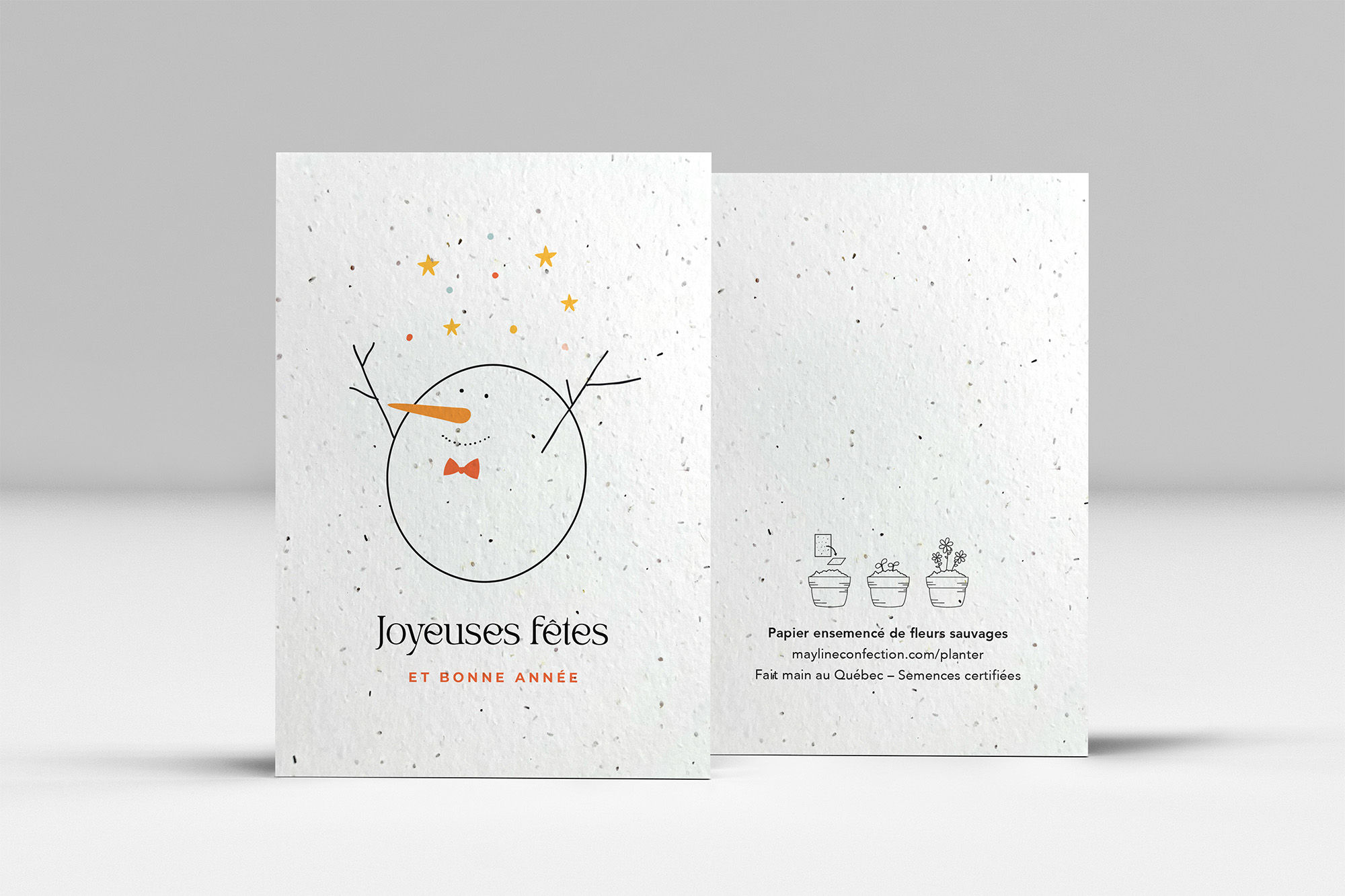 Frimousse - carte à semer du temps des fêtes en papier recyclé ensemencé, fait main au Québec