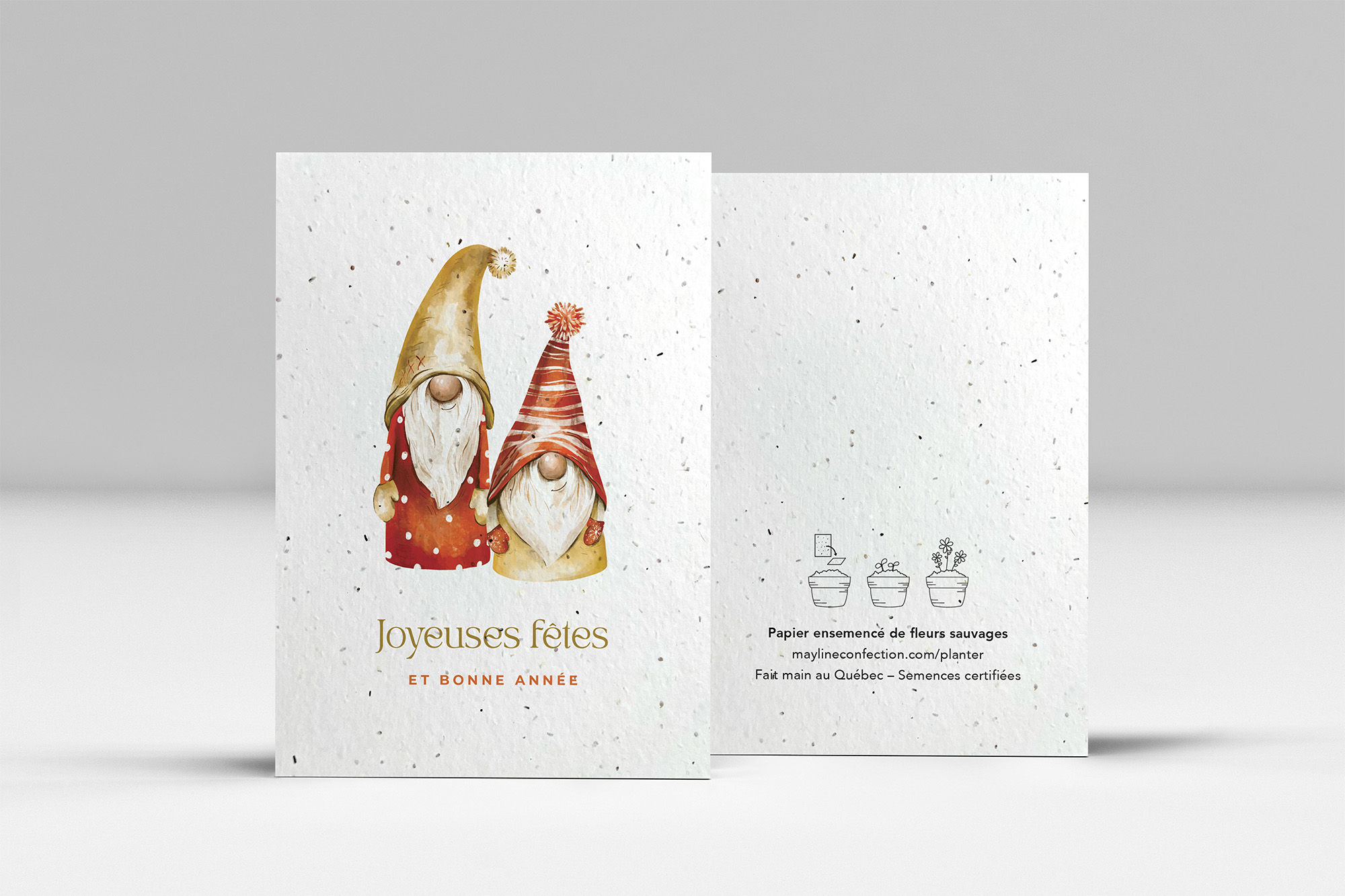 Lutins - carte à semer du temps des fêtes en papier recyclé ensemencé, fait main au Québec