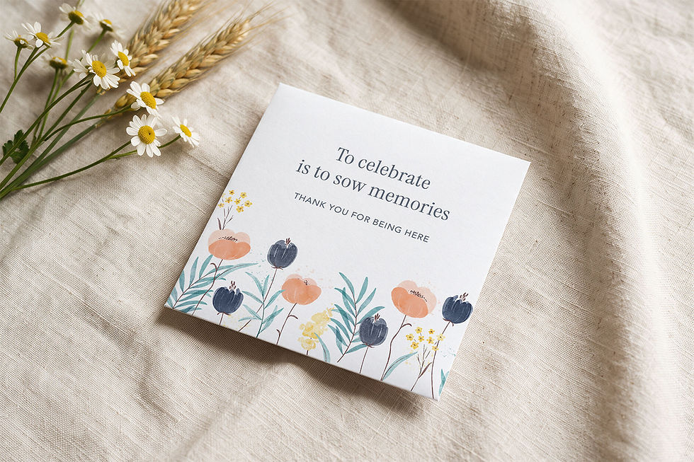 Seed packet favor Lisière with a coral floral border, for a baptism