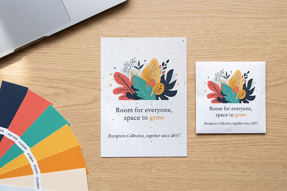 Plantable card and seed packet customized in a company's brand colours, with colour swatches, handcrafted in Quebec
