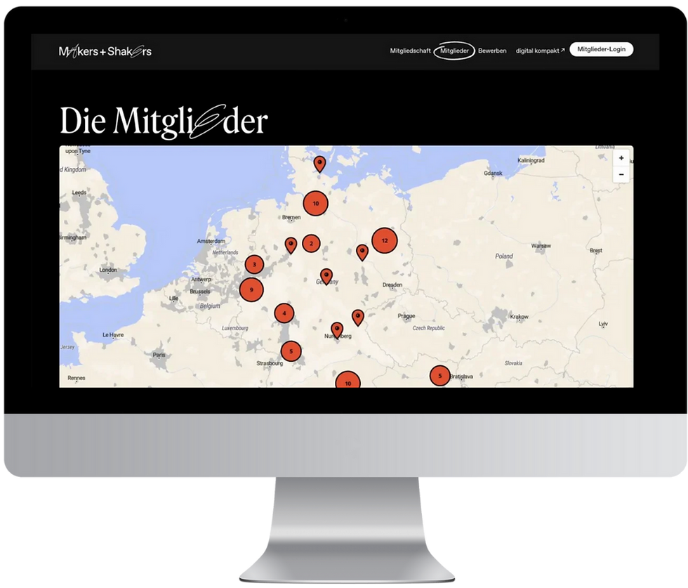 Die Makers + Shakers Mitglieder Karte wird auf einem iMac dargestellt.