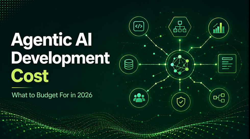 Agentic AI development cost guide — 2026 budgeting header image with network node graphic representing AI agent architecture