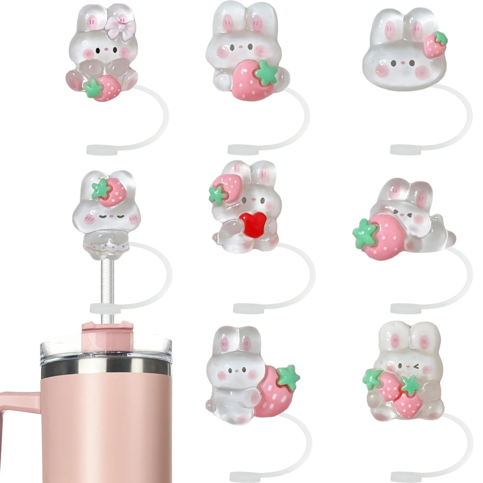 8 Pcs Straw Cover for Stanley Cup Cute Straw toppers Accessories Compatible with