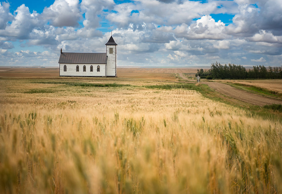 The old and abandoned St. Elizabeth Mission Roman Catholic Church outside Gravelbourg, SK,